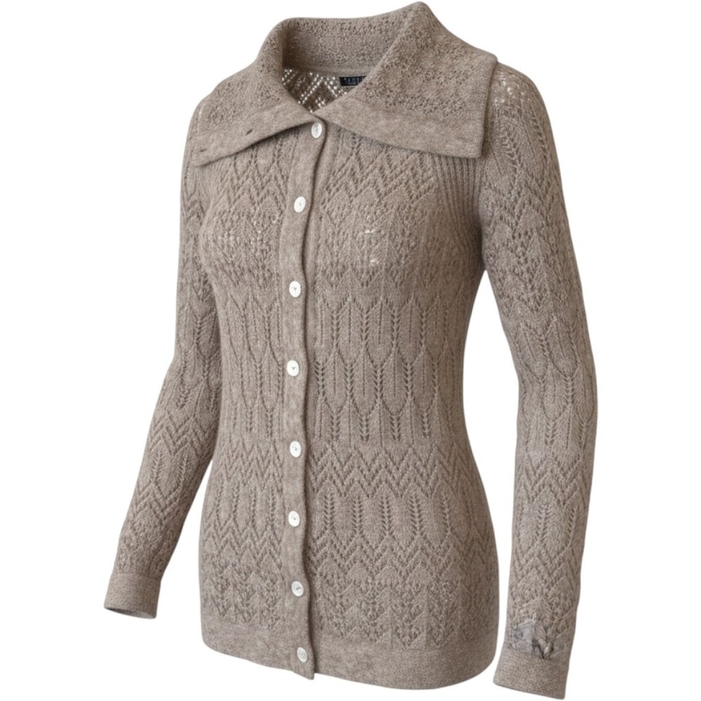 Peruvian Connection Women Alpaca Wool Cardigan XS Taupe Pointelle Knit Sweater